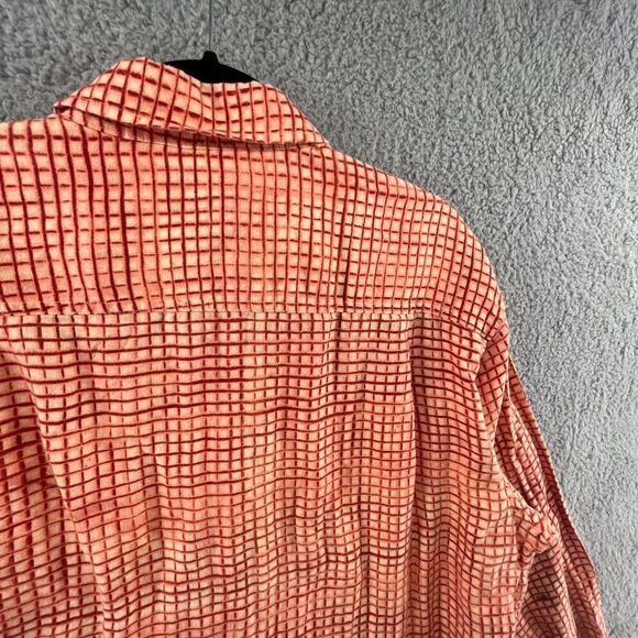 Tommy Bahama 100% Linen MensLarge Orange/White Gingham Plaid Shirt - Picture 16 of 16